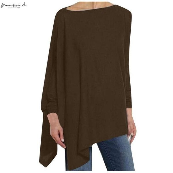 womens casual blouse solid long sleeve irregular sweatshirt loose print girl pullover blouse female clothing, White